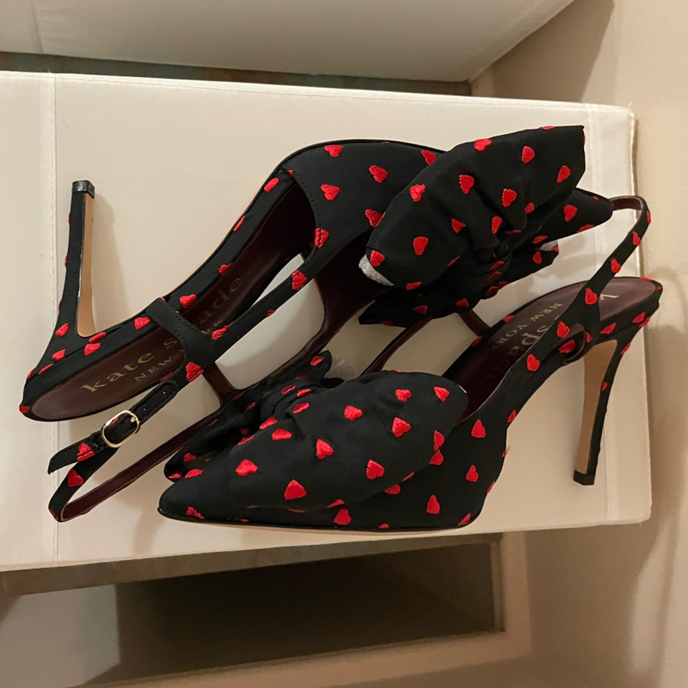 NEW kate spade Sheela Sling Taffeta with Hearts Size 8.5 - Picture 10 of 15